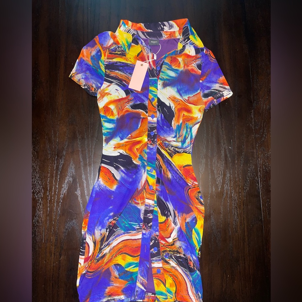 Miss Lola - Colorful Summer Mini Button-Up Dress
